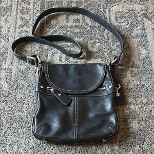 Fossil Black Genuine Leather Crossbody Bag